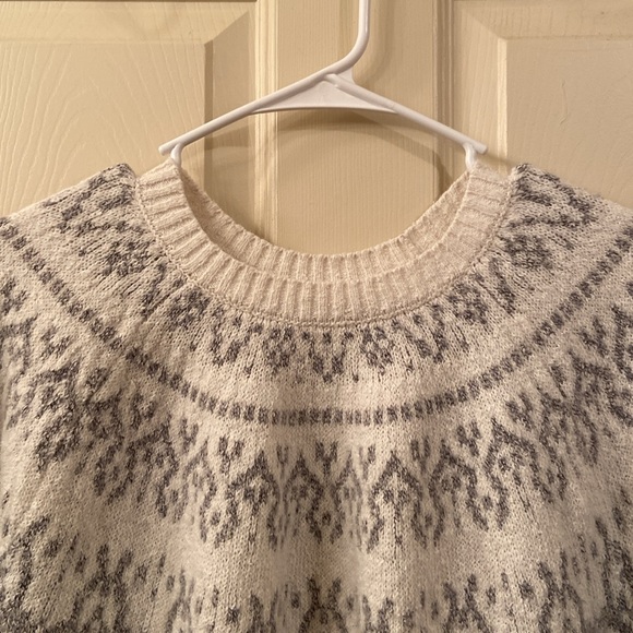 #32 J Jill Sweater Fair Isle White Gray Oversized Round Neck WM SZ M Warm Cozy - Picture 4 of 13